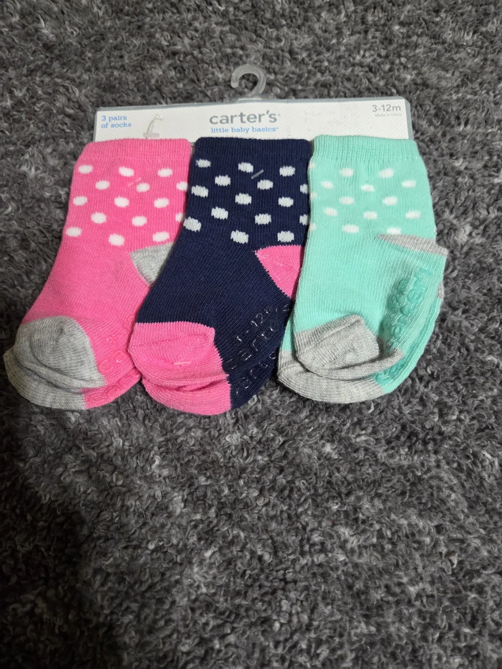 carter's Toddler Polka Dot Non-Slip Socks - Pink, Navy & Mint
